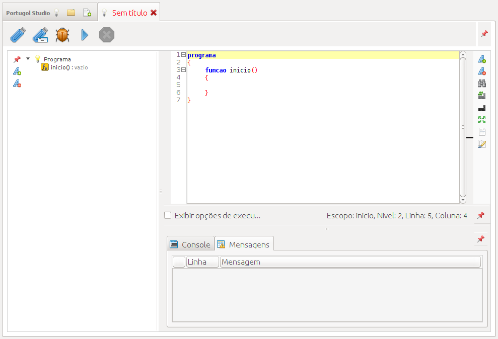Tela de Programação do Portugol Studio